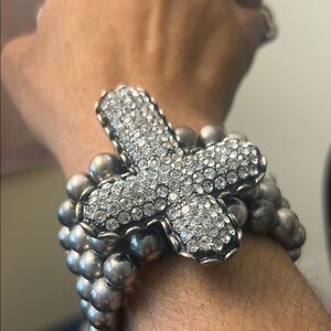 Silver Beaded Cross Bracelet